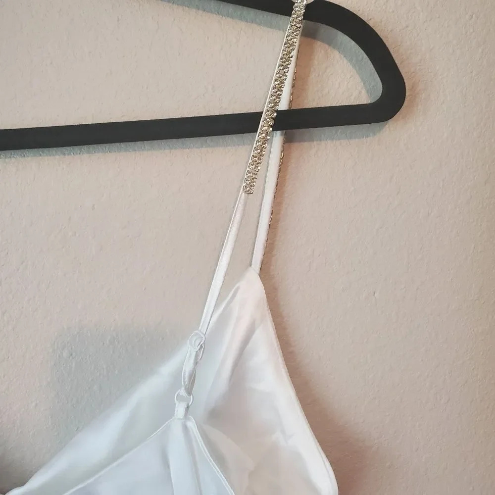 Elliatt White Jacinda Asymmetrical Satin Crystal Strap Dress Size Small - Picture 7 of 15